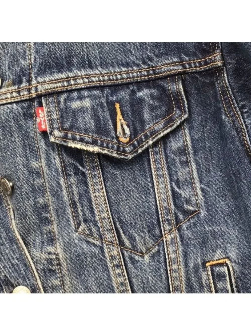 Levis Womens Denim Trucker Jacket Small Blue Button Front & Pockets
